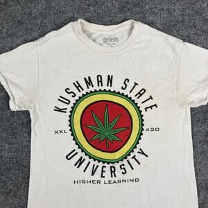 Spencer’s T-Shirt Mens S White Kushman State 420 Weed Leaf Graphic Novelty Tee